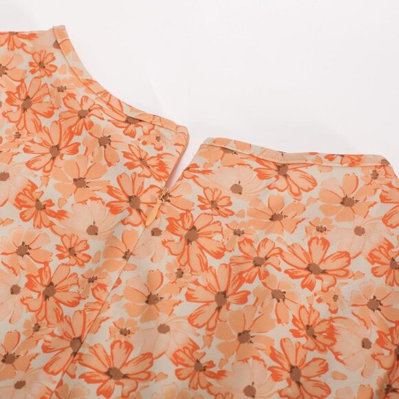 Womens Floral Dress 1940s Retro A Line Stretchy Midi Dress for School Dance - Picture 3 of 5